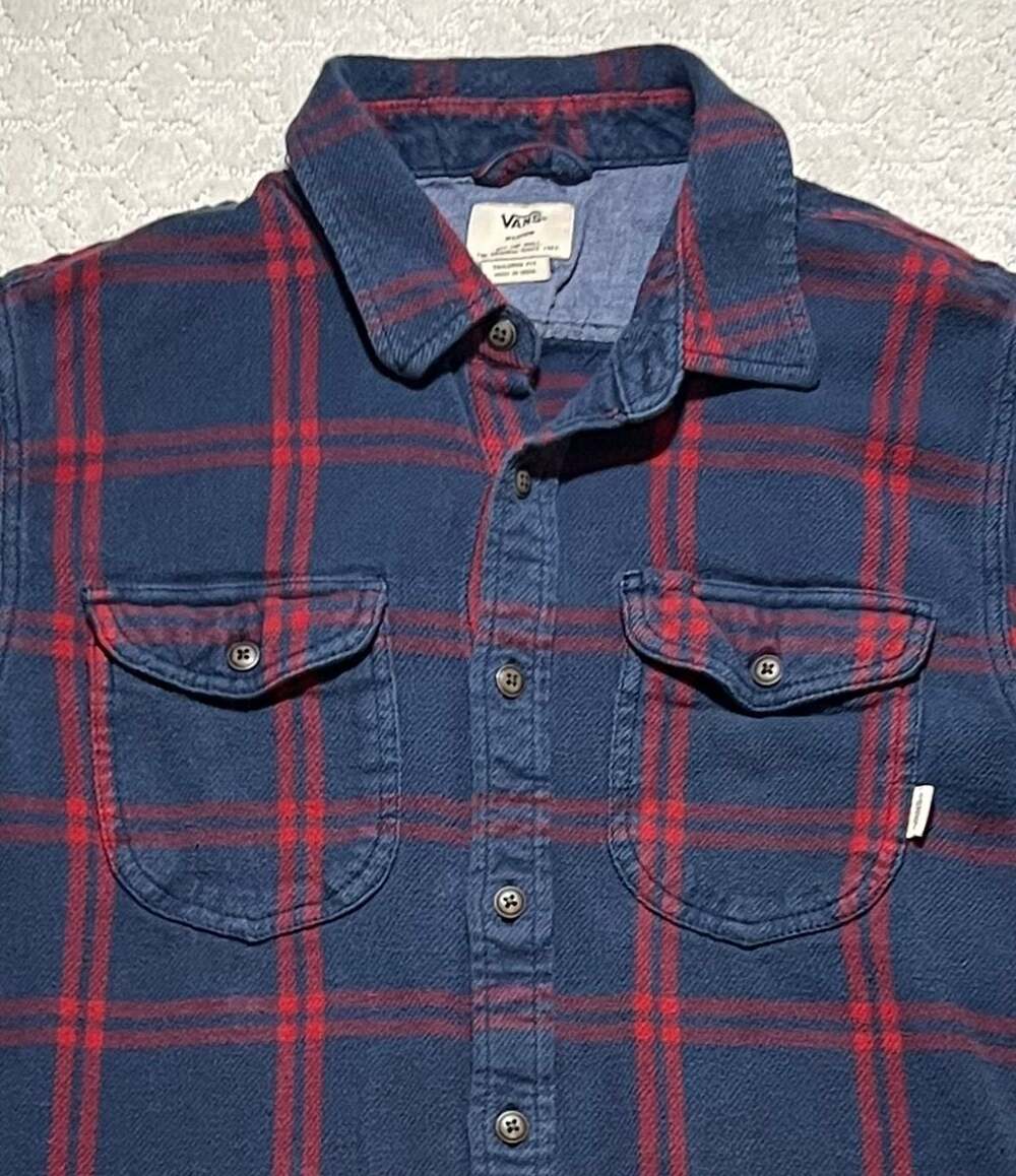 Vans Vintage Medium Tailored Fit Blue and Red Plaid Flannel Shirt